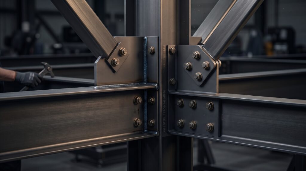 Architectural metal engineering and steel fabrication detail