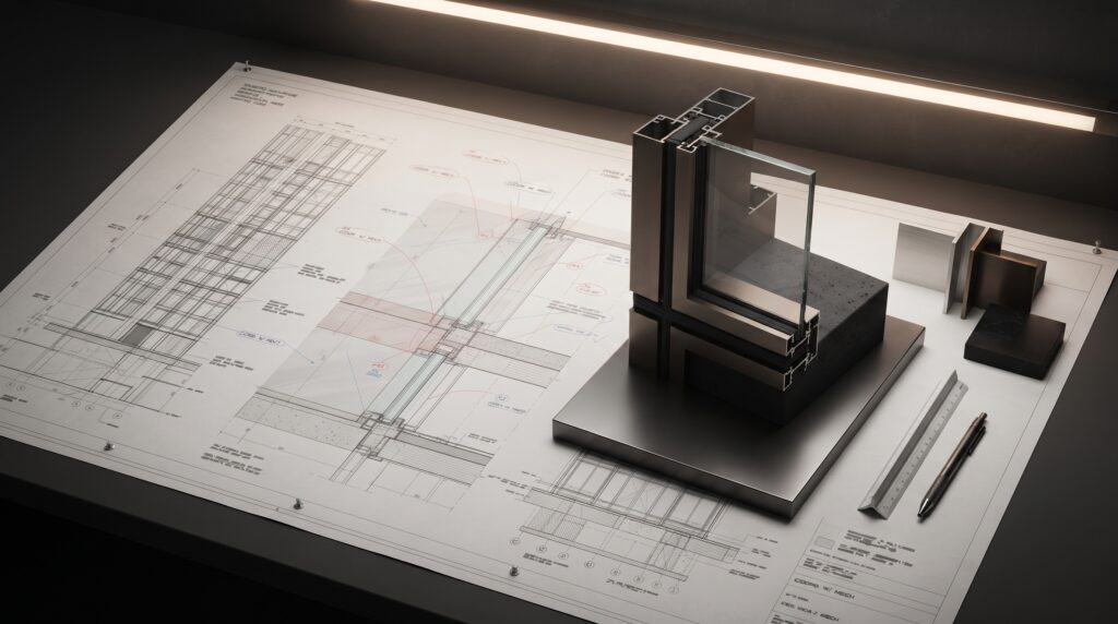 Site coordination with architectural drawings, material interfaces and implementation details